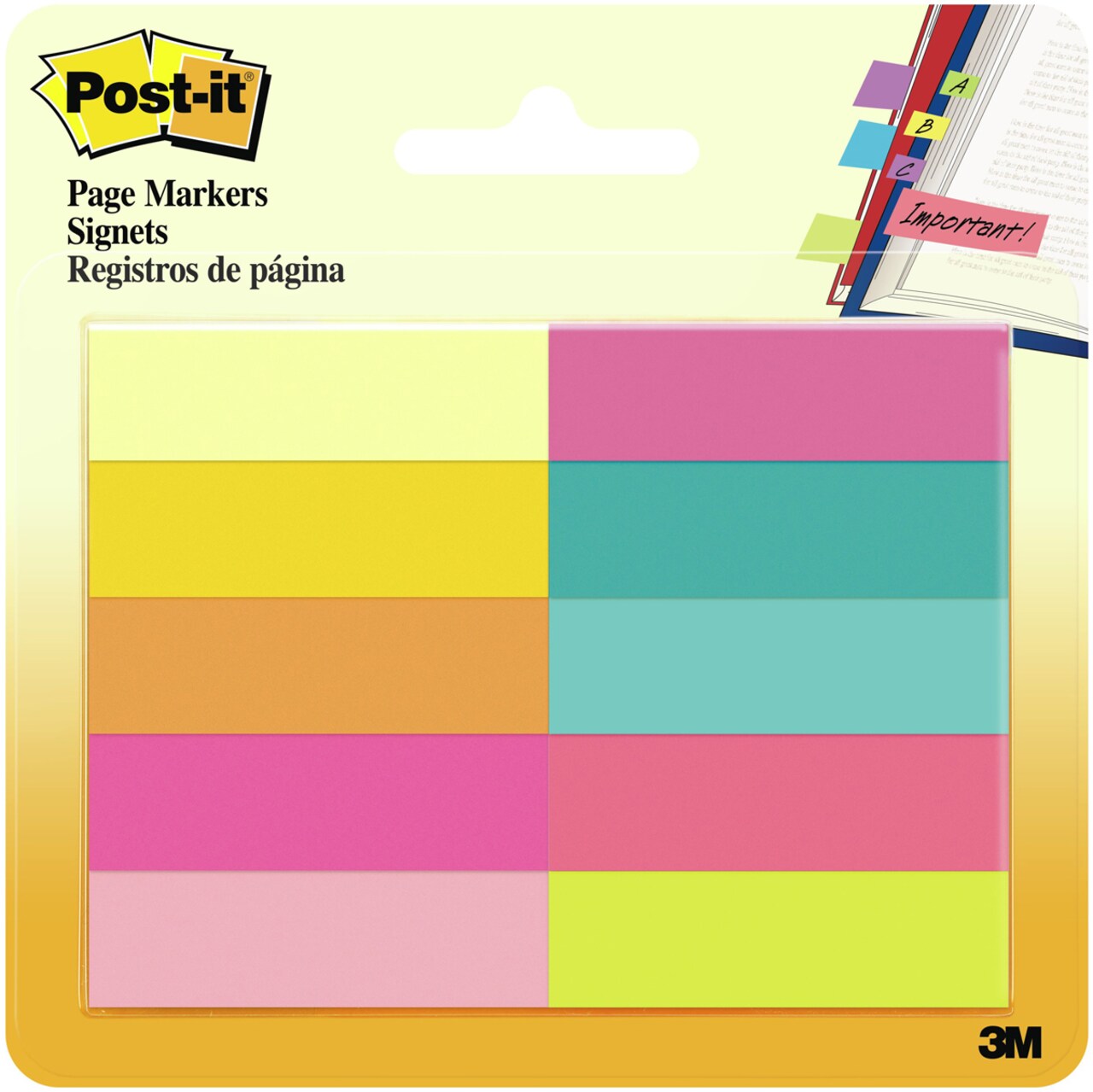 Post-It Page Markers .5&#x22;X1.75&#x22; 10/Pkg-Assorted Bright